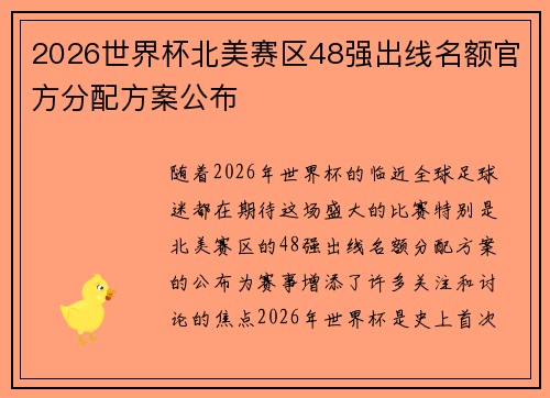 2026世界杯北美赛区48强出线名额官方分配方案公布
